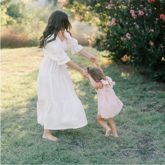 Nothing Fits But Kiko Woven Gauze Puff Sleeve Square Neck Midi Dress Cream S/M - Picture 11 of 11